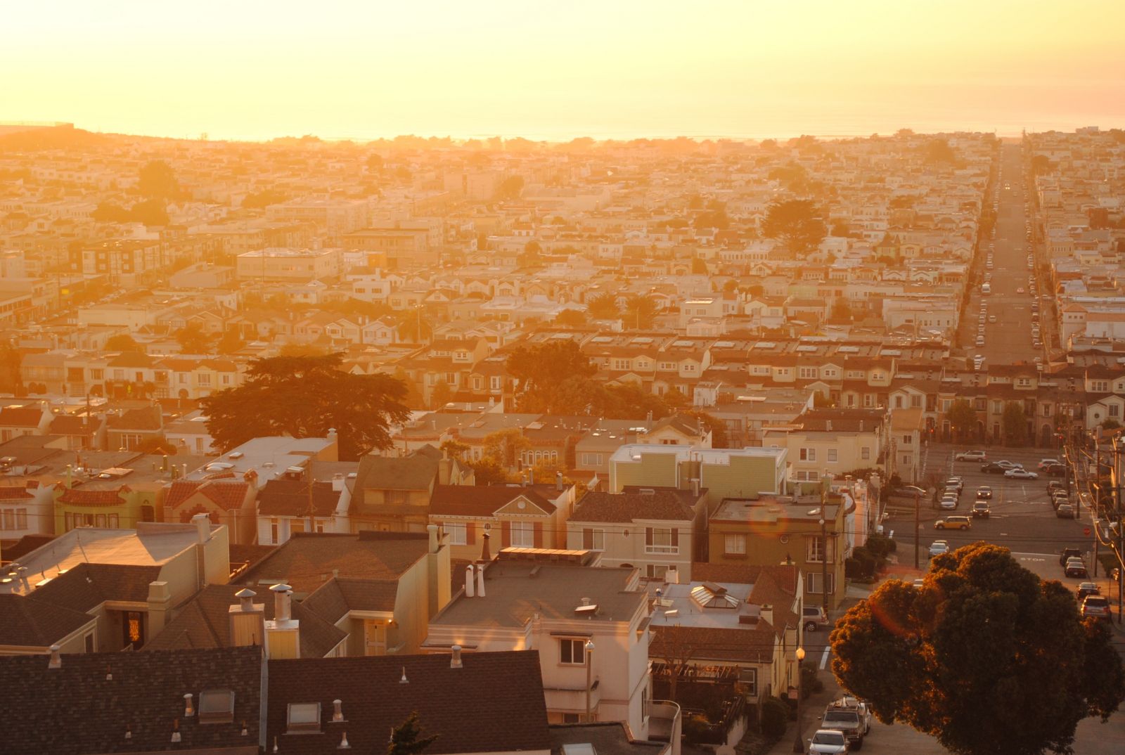Sunset over town banner image